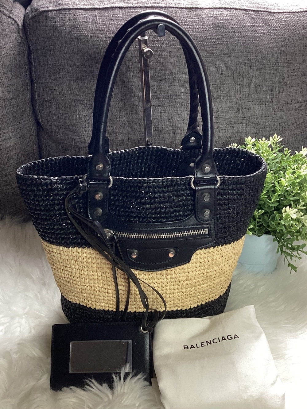 Balenciaga Raffia Panier Small Tote bag
